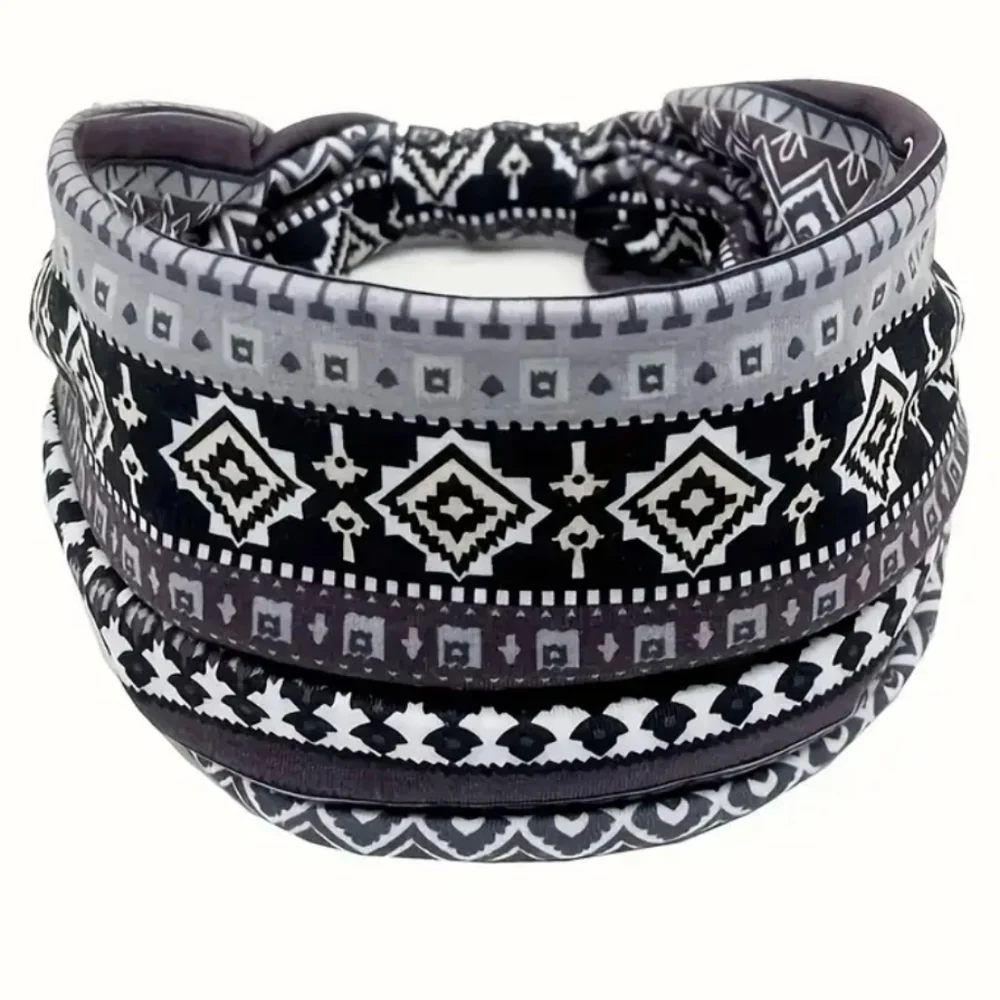 🆕️LAST SET❣️BOHO RETRO AZTEC MULTICOLOR ACTIVE WEAR HEADBAND SET OF 4
